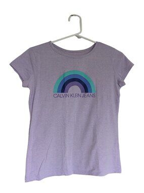 Calvin Klein Jeans Girls 14-16 Purple Rainbow Graphic Tee Cotton Blend